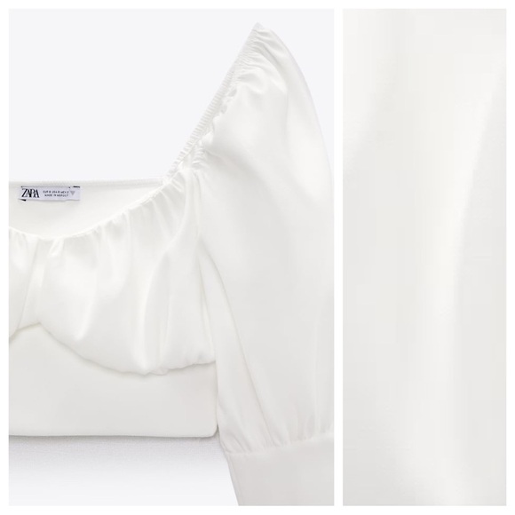 NWT. Zara Off White Voluminous Sleeves V-neck Top. Size M. - Picture 7 of 13